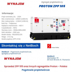 Wynajem agregatu prądotwórczego 105kW -Proton ZPP 105 DIESEL